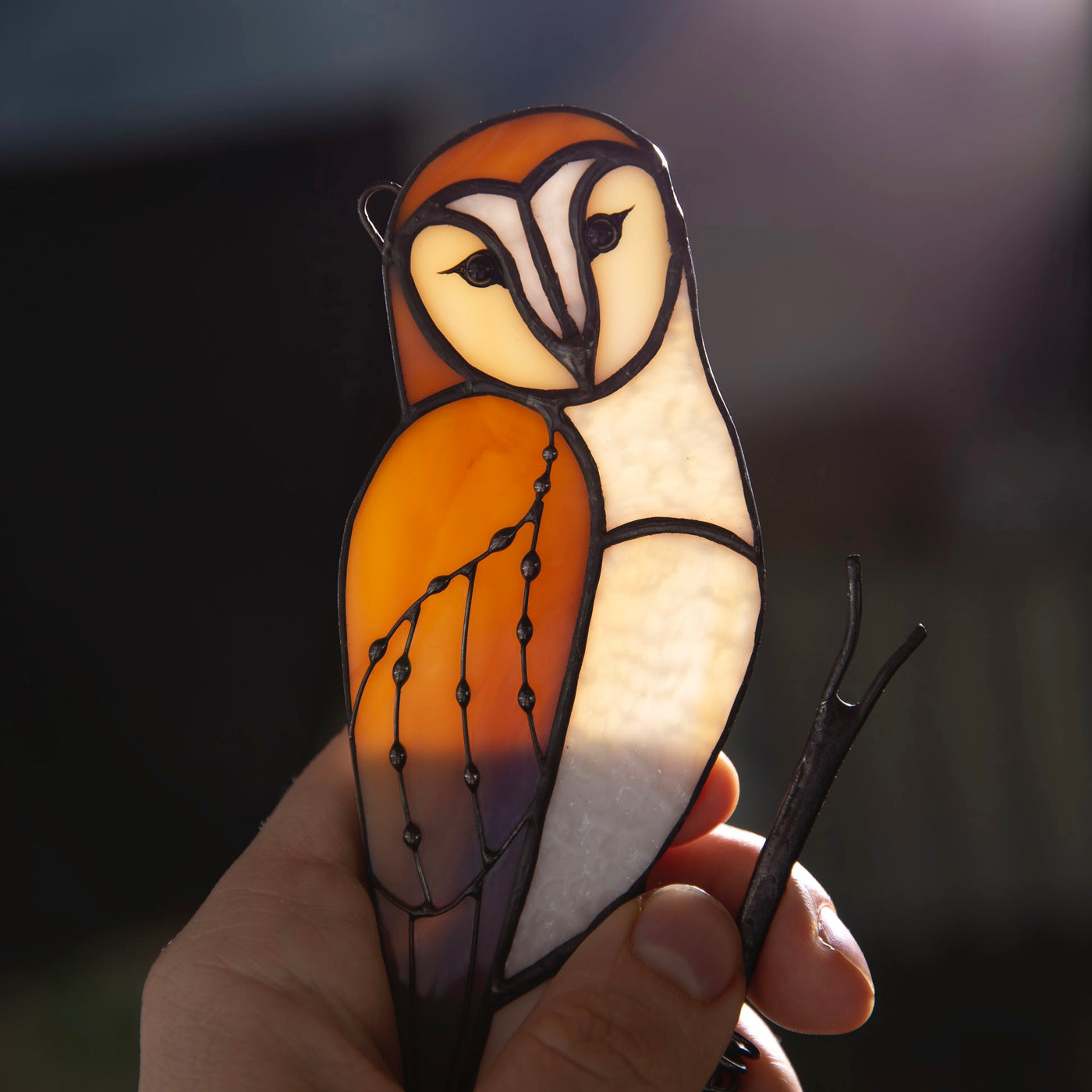 Window hanging of stained glass barred owl