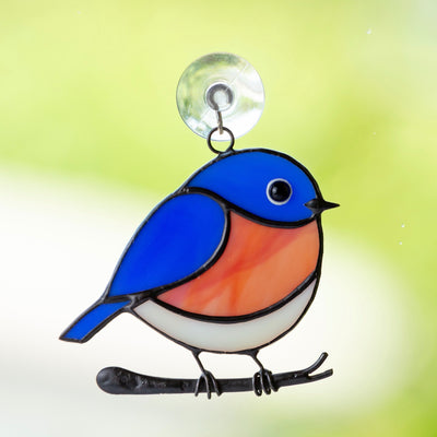 Small bluebird of stained glass window hanging 