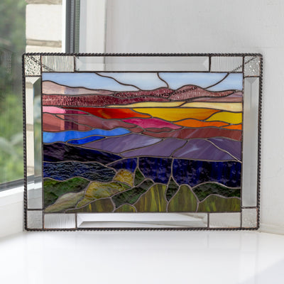 Stained glass panel depicting Blue Ridge Mountains landscape