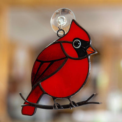 Red Cardinal stained glass window hanging