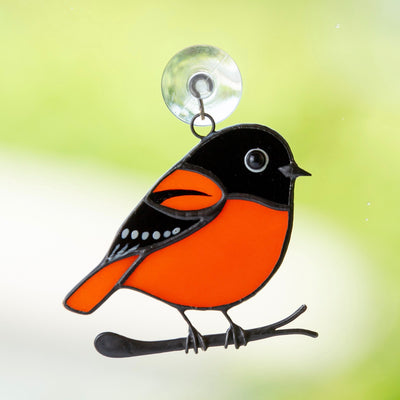 Stained glass Baltimore oriole suncatcher