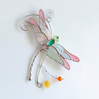 Stained glass pink dragonfly suncatcher