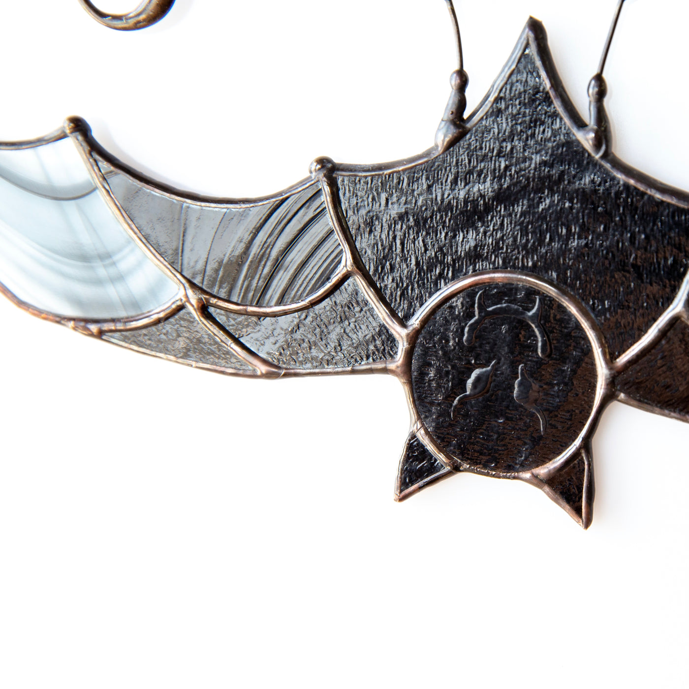Snout of stained glass black bat suncatcher 