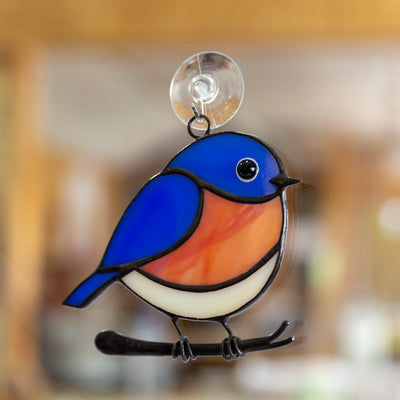 Stained glass small bluebird suncatcher for home decoration 