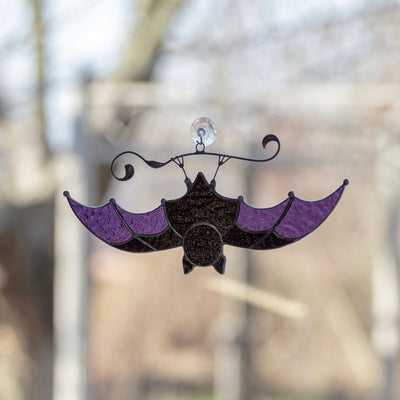 Purple-winged stained glass bat suncatcher