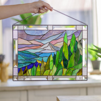 Mount Hood panel of stained glass for window decoration