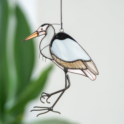 Blue heron suncatcher of stained glass for window 