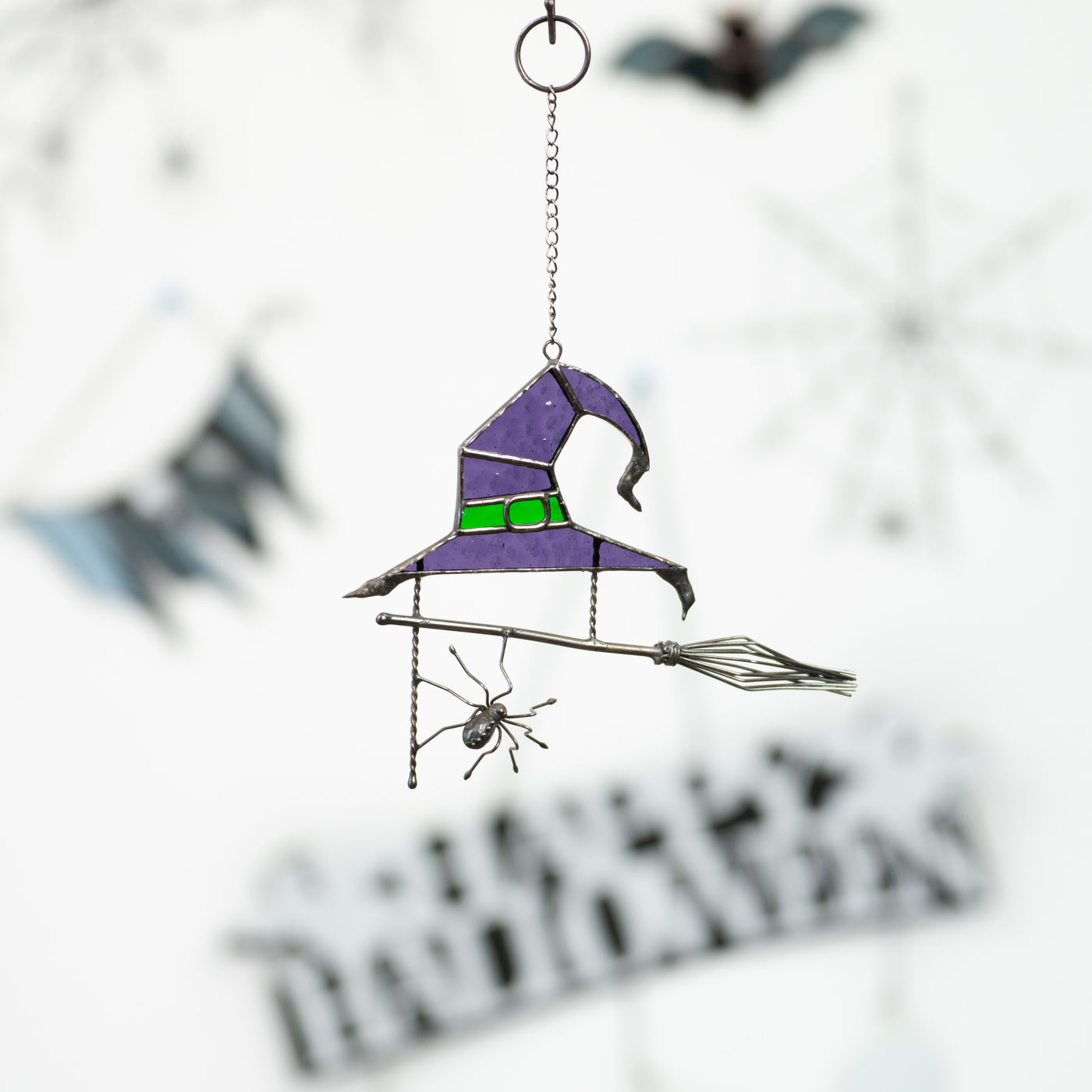 Stained glass purple witch hat suncatcher for Halloween