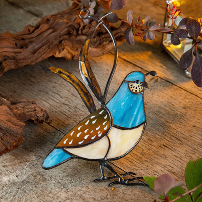 Stained glass California quail suncatcher