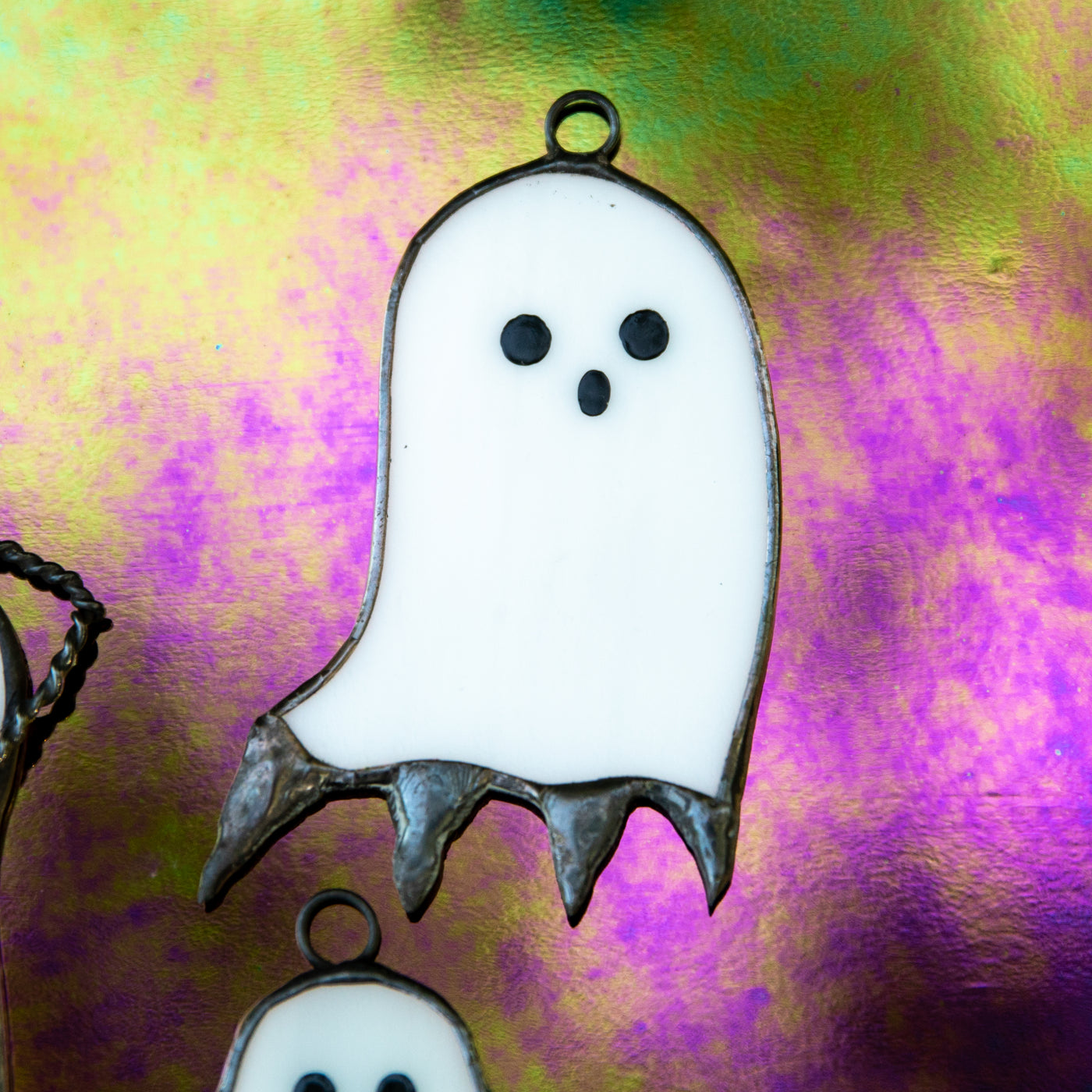 Halloween stained glass flying ghost suncatcher