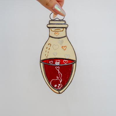 Halloween stained glass bottle with blood window hanging