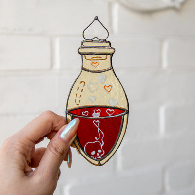 Bottle with blood suncatcher of stained glass for Halloween decor 