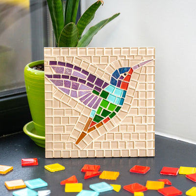 Colorful hummingbird glass mosaic DIY kit