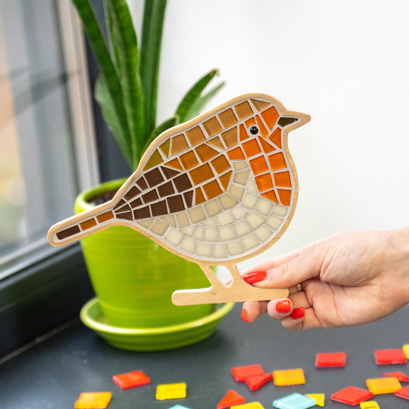 Robin-shaped glass mosaic for arts&crafts