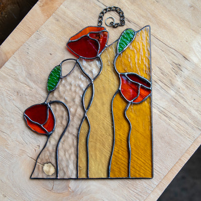 Stained glass poppies window hanging for home decor