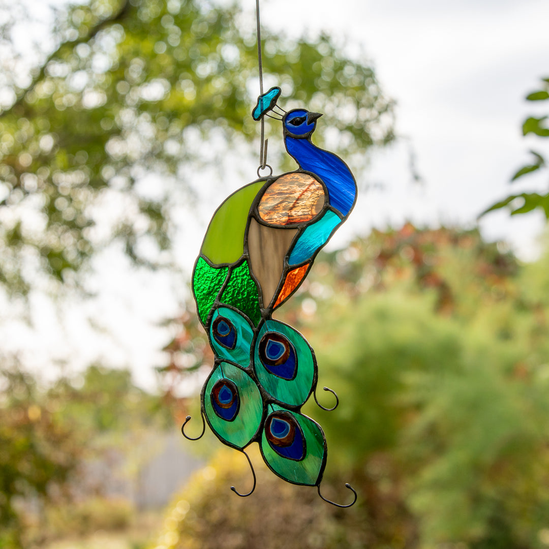 Stained glass peacock window decor,peacock Suncatcher, bird Suncatcher, Stained Glass peacock retailer ,peacock Lightcatcher, peacock