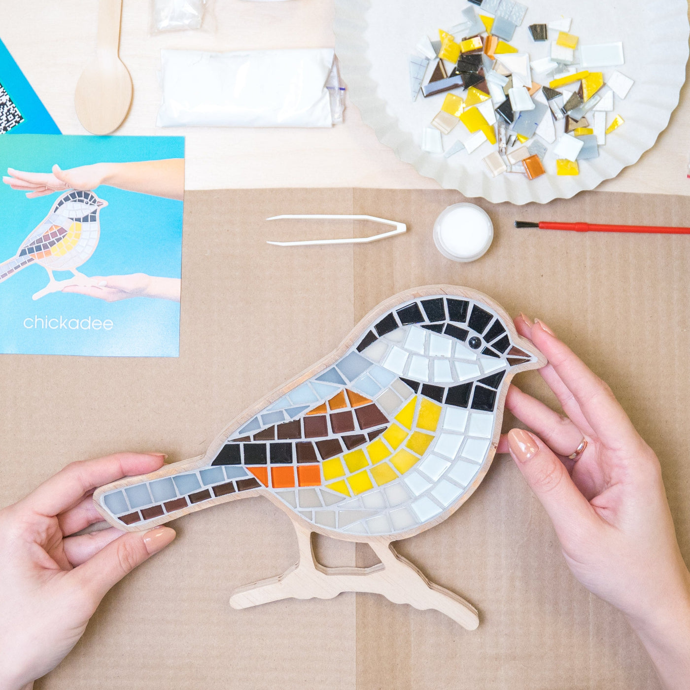 Chickadee silhouette glass mosaic DIY kit