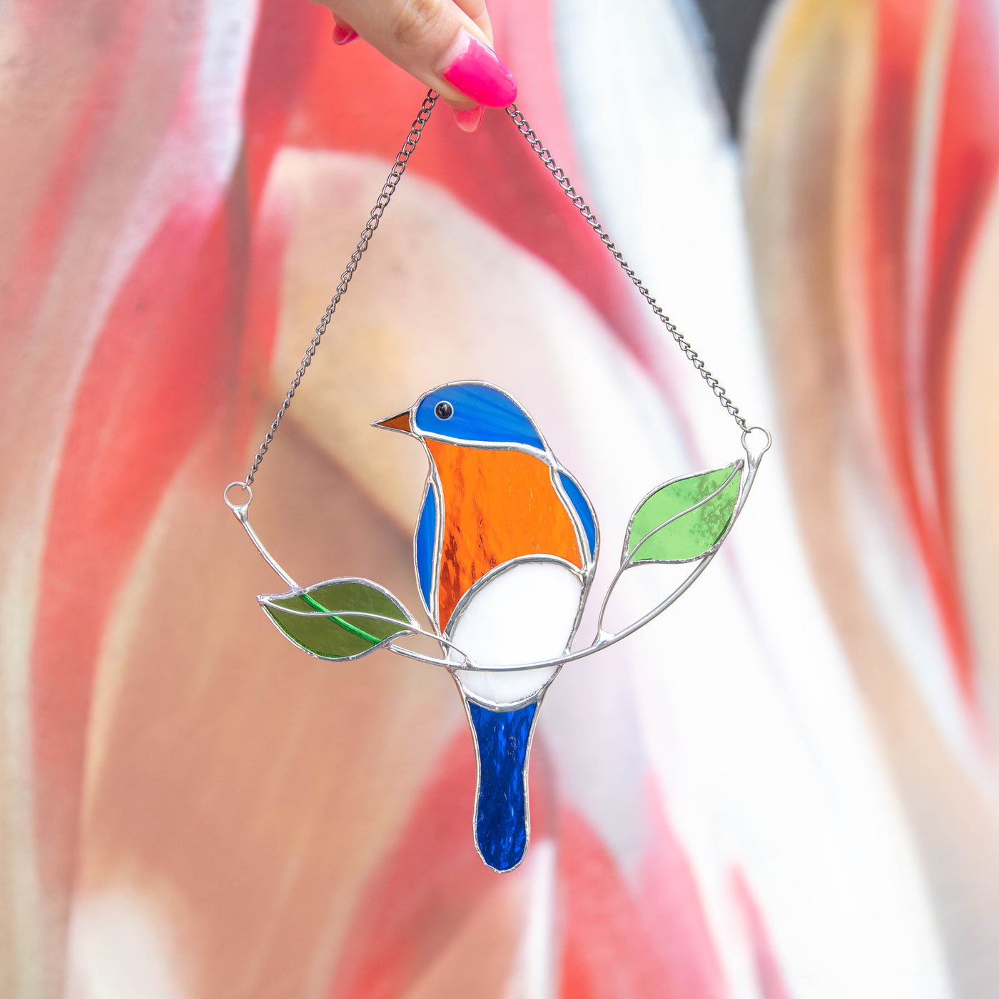 Stained glass bluebird on the chain suncatcher