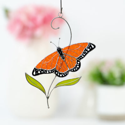 Orange monarch butterfly suncatcher of stained glass