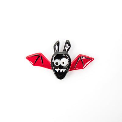 Stained glass halloween red bat with funny face brooch