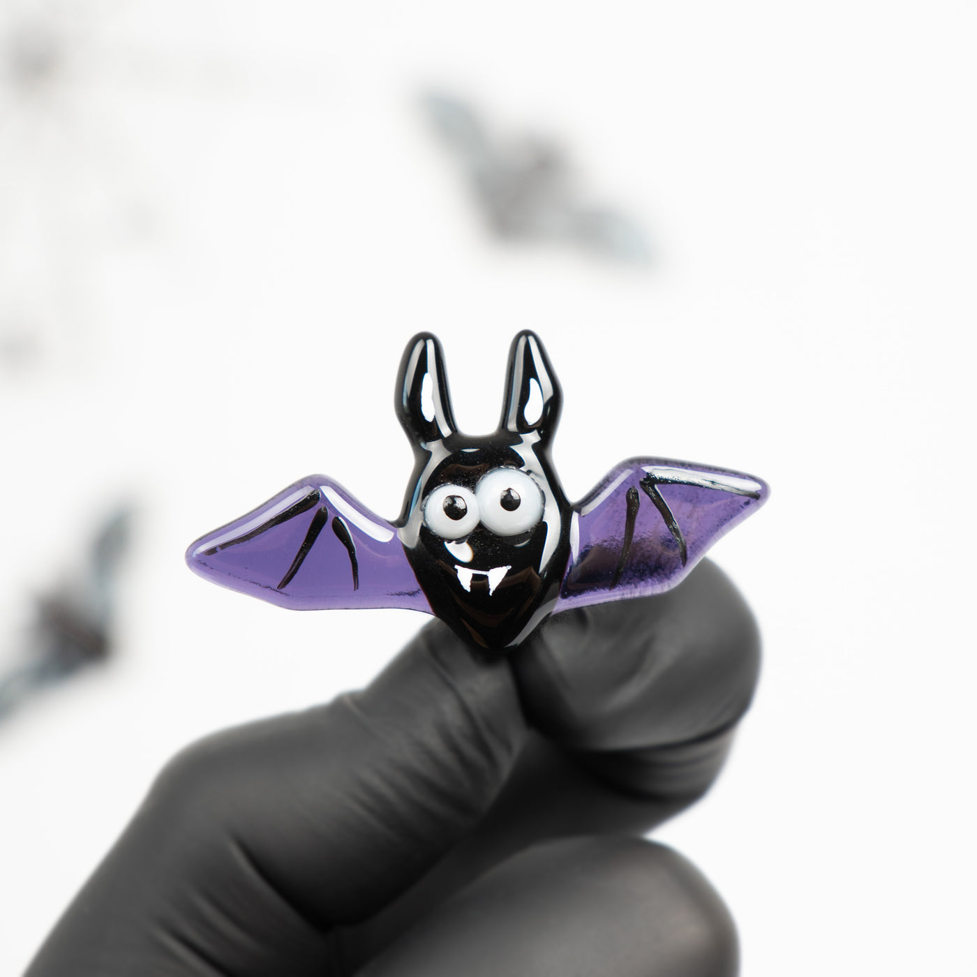 Stained glass purple Halloween bat with funny face brooch 