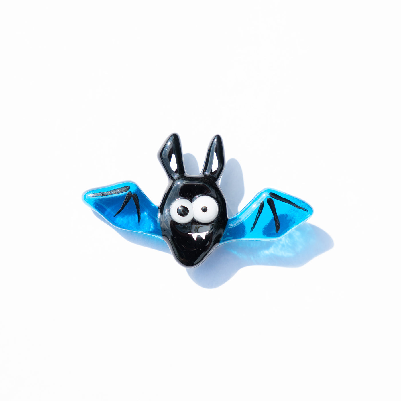Halloween blue bat with funny face pin of stained glass