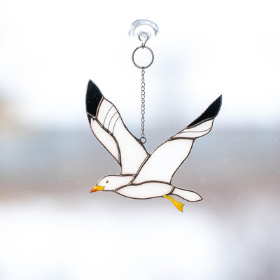 Flying seagull suncatcher of stained glass for window decor