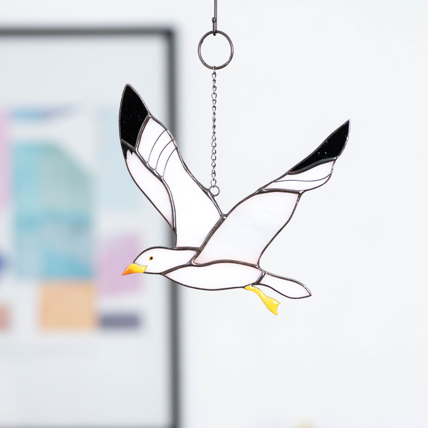 Stained glass flying seagull window hanging 