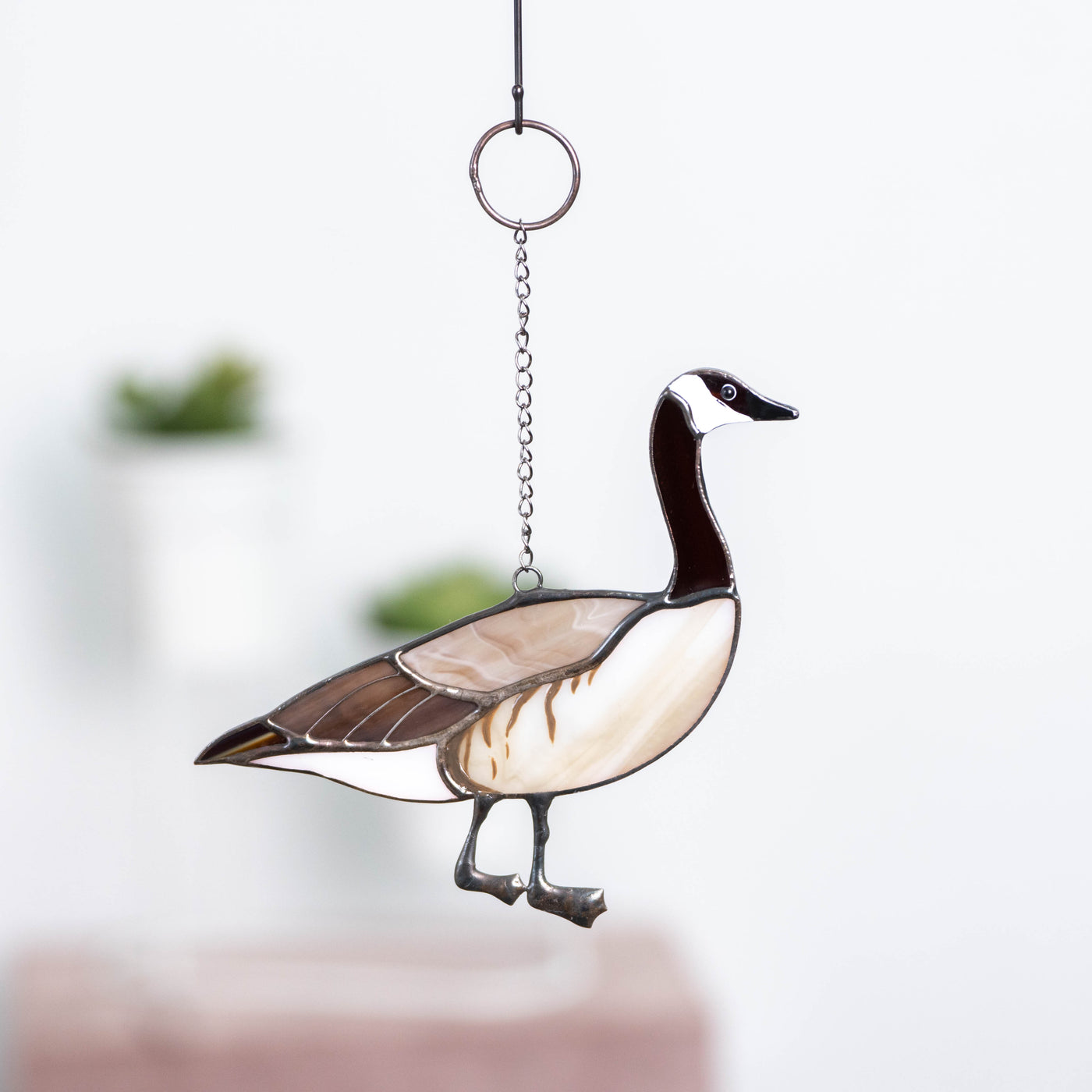 Stained glass Canadian goose looking right suncatcher for window 