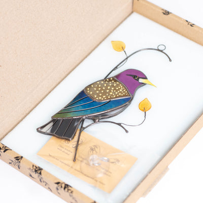 European starling bird suncatcher in a brand box