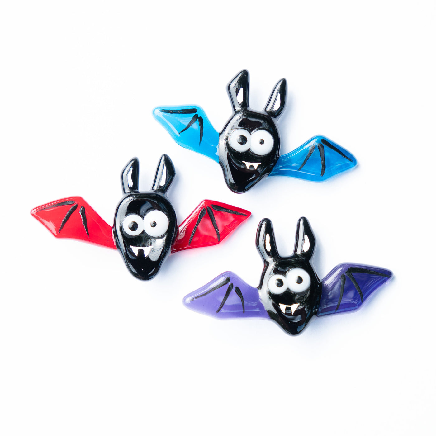 Set of three stained glass bat brooches