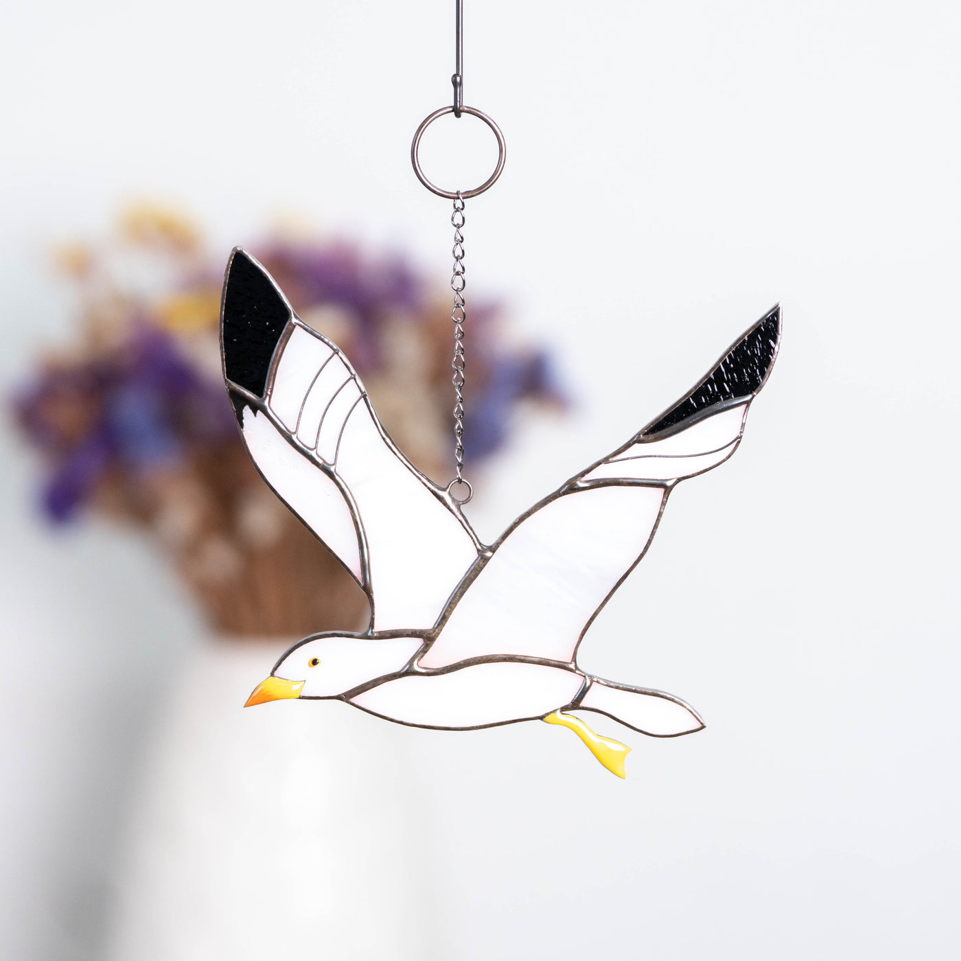 Flying seagull window hanging of stained glass for beach house decor