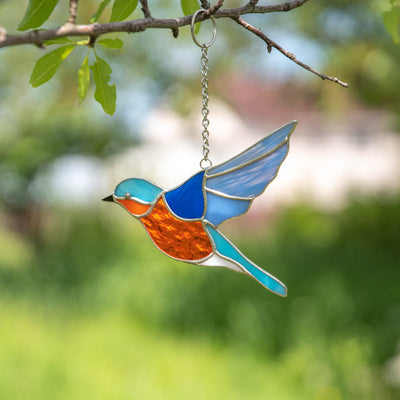 Flying bluebird suncatcher of stained glass