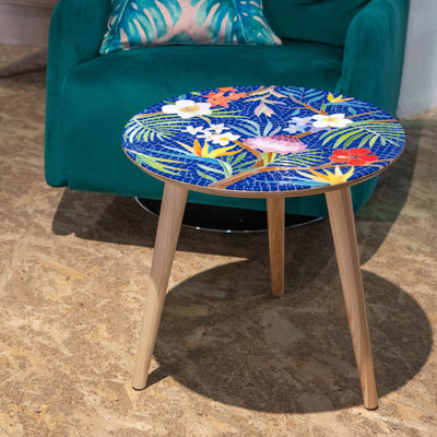Stained glass mosaic table with tropical pattern