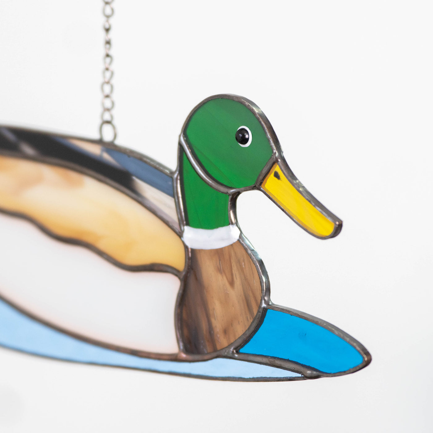 Zoomed stained glass duck suncatcher