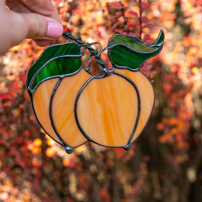 Bright stained glass peaches window hanging