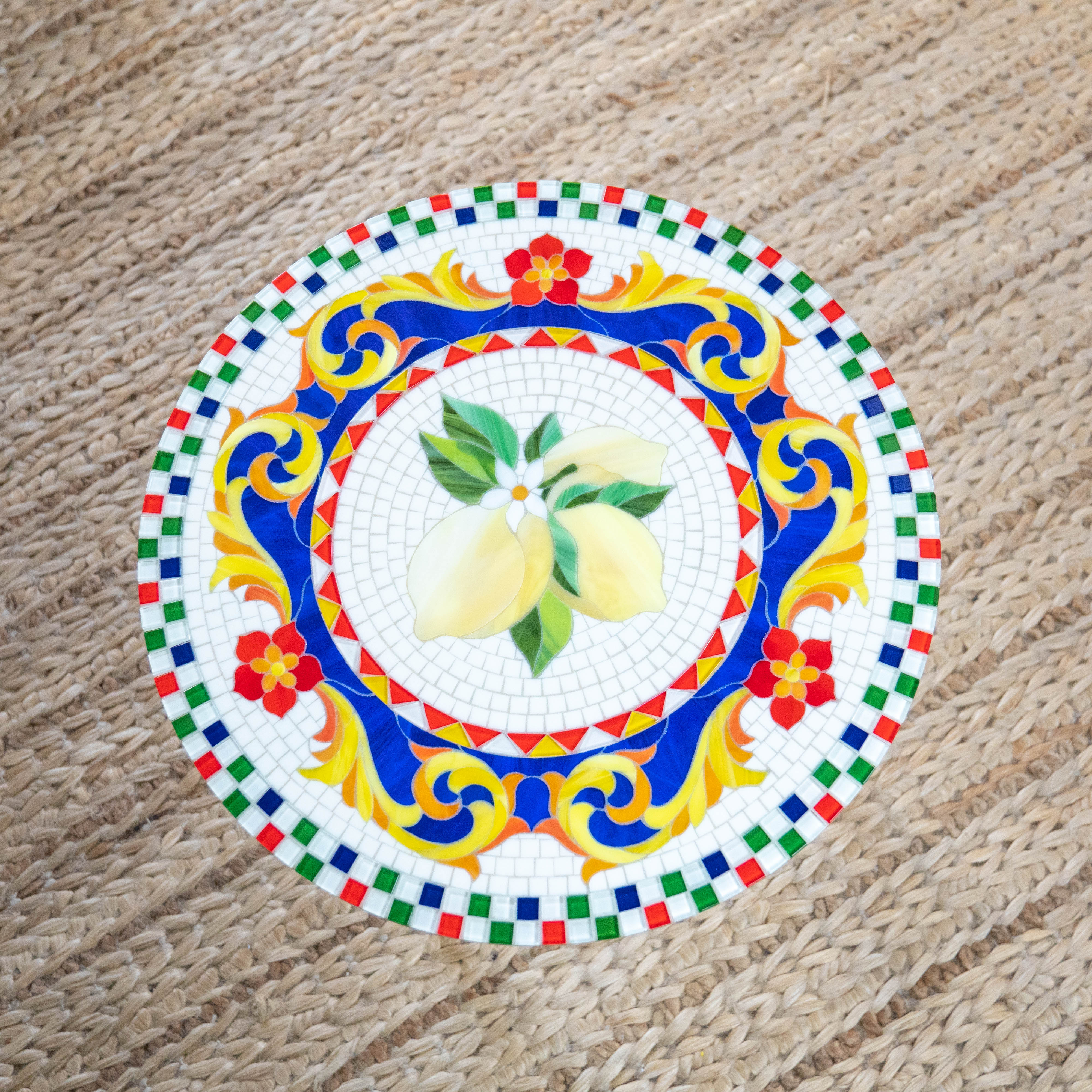 Stained glass round mosaic table depicting lemons in Dolce&Gabbana design