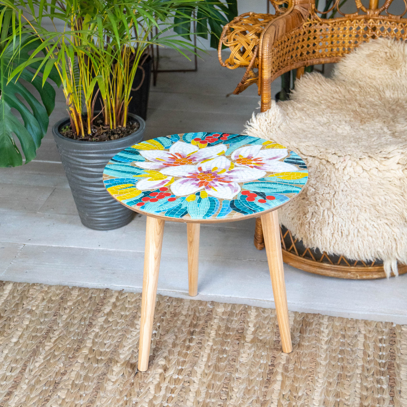Stained glass mosaic table with tropical pattern for modern homes ...