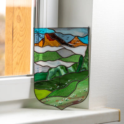 Estes Park stained glass window hanging panel