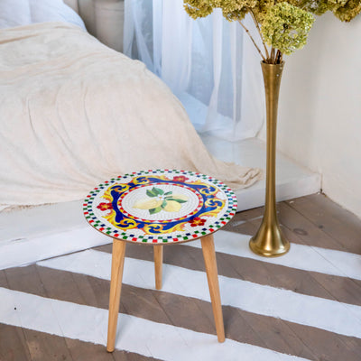 Dolce&Gabbana lemons pattern on stained glass mosaic round table