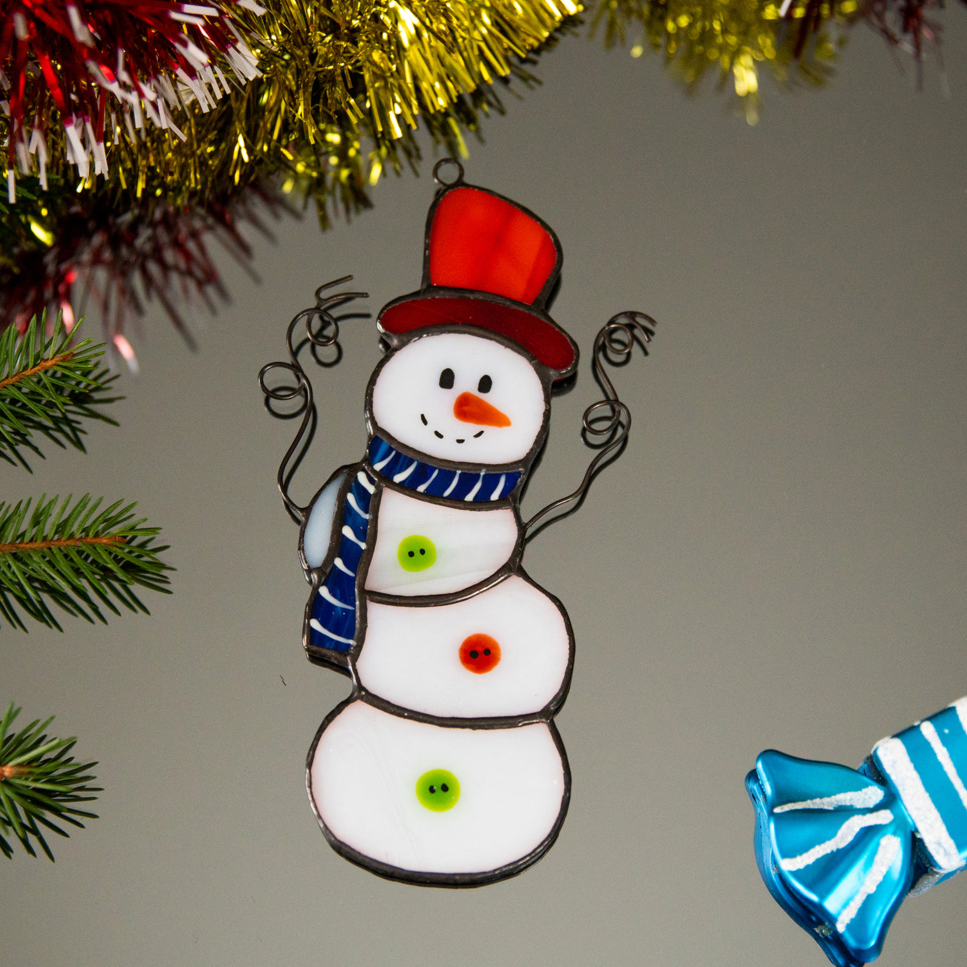 Adorable stained glass Snowman window hanging for Christmas decor