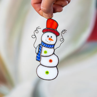 Dancing stained glass snowman window hanging 