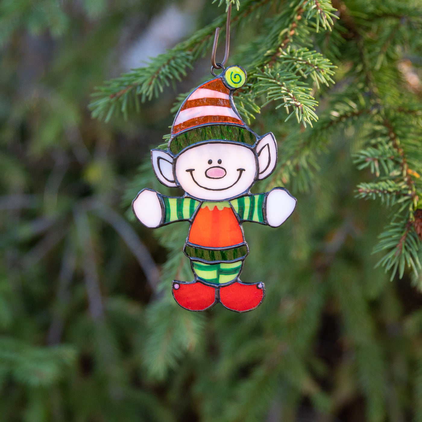 Stained glass Santa's Elf as a New Year Tree decoration