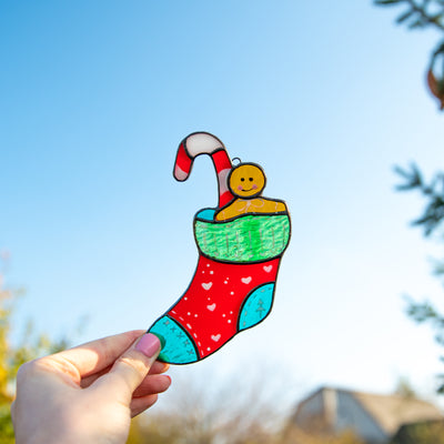 Christmas stocking of stained glass for window decoration