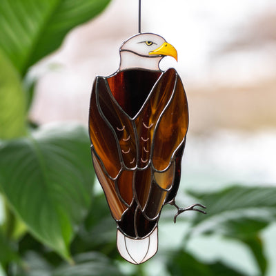 Eagle suncatcher from the back of stained glass for office decor