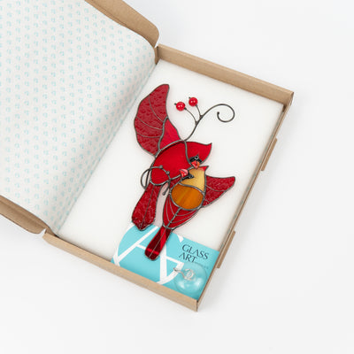 Hugging cardinals suncatcher in a brand box