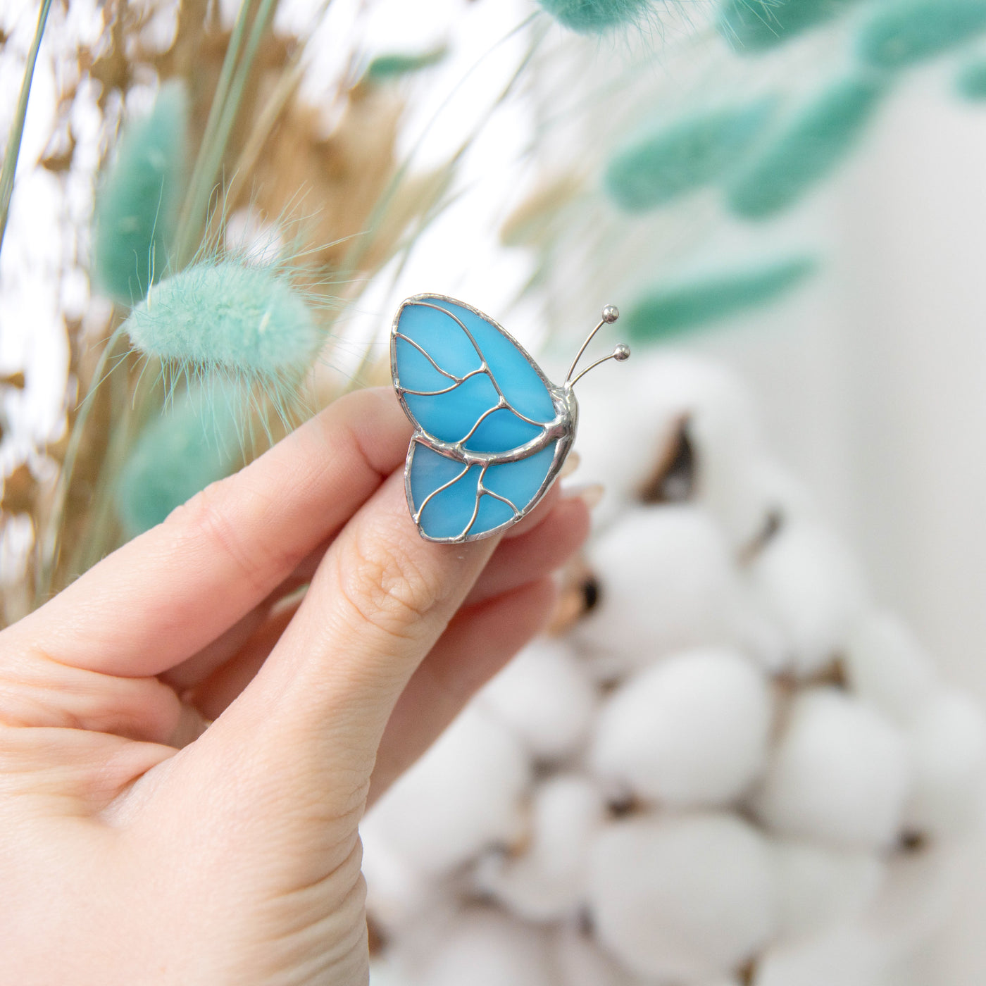 Blue butterfly handmade brooch of stained glass