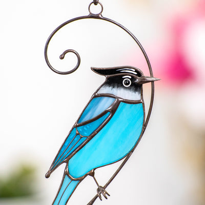 Zoomed stained glass Steller's Jay