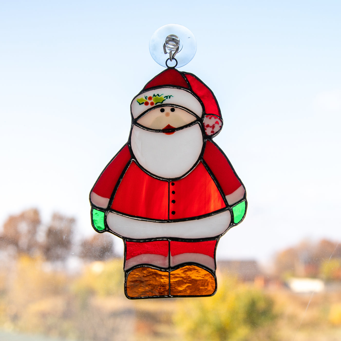 Santa Claus suncatcher of stained glass for Christmas decor