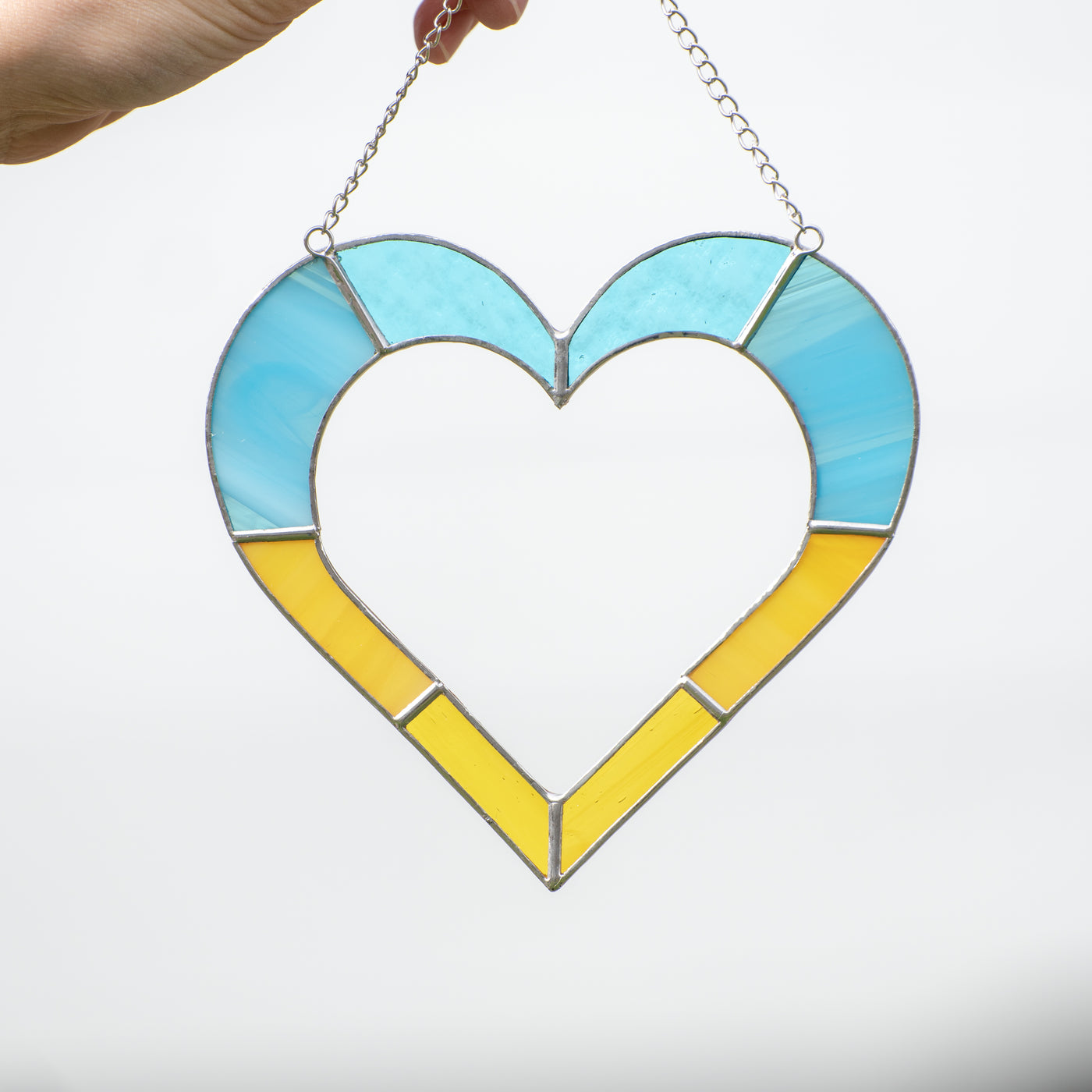 Stained glass heart suncatcher in Ukrainian colouring window hanging 